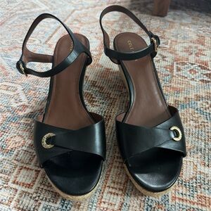 Cole Haan Black Espadrille Wedge Sandals
